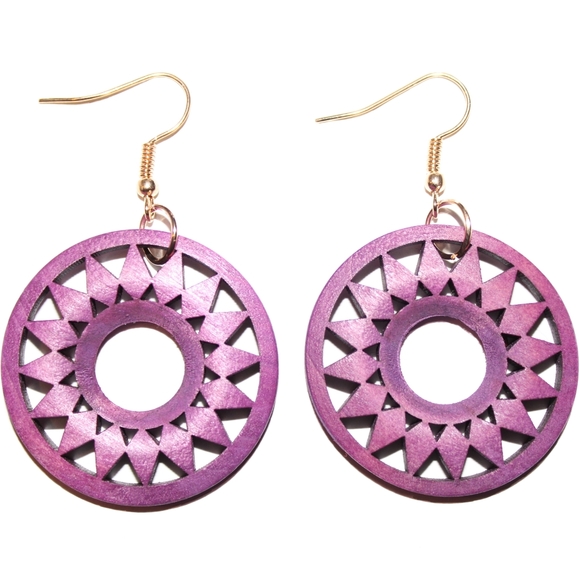 *2 for $15* Plum Sun Wood Drop Earrings - Picture 2 of 4